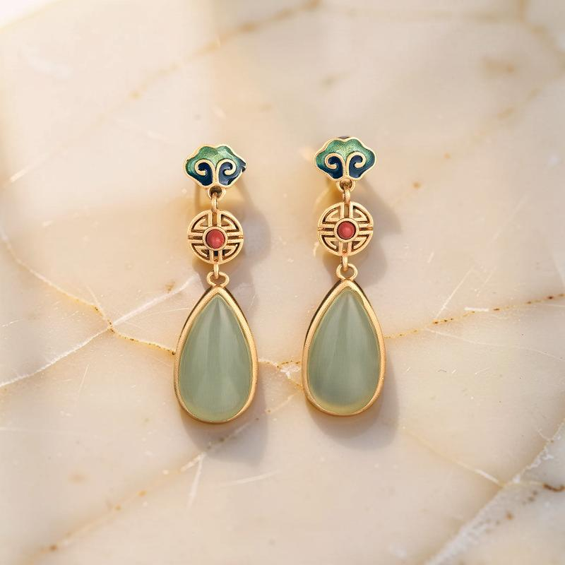ATELIER-TIBET – Boucles d'Oreilles Jade – Goutte de Paradis