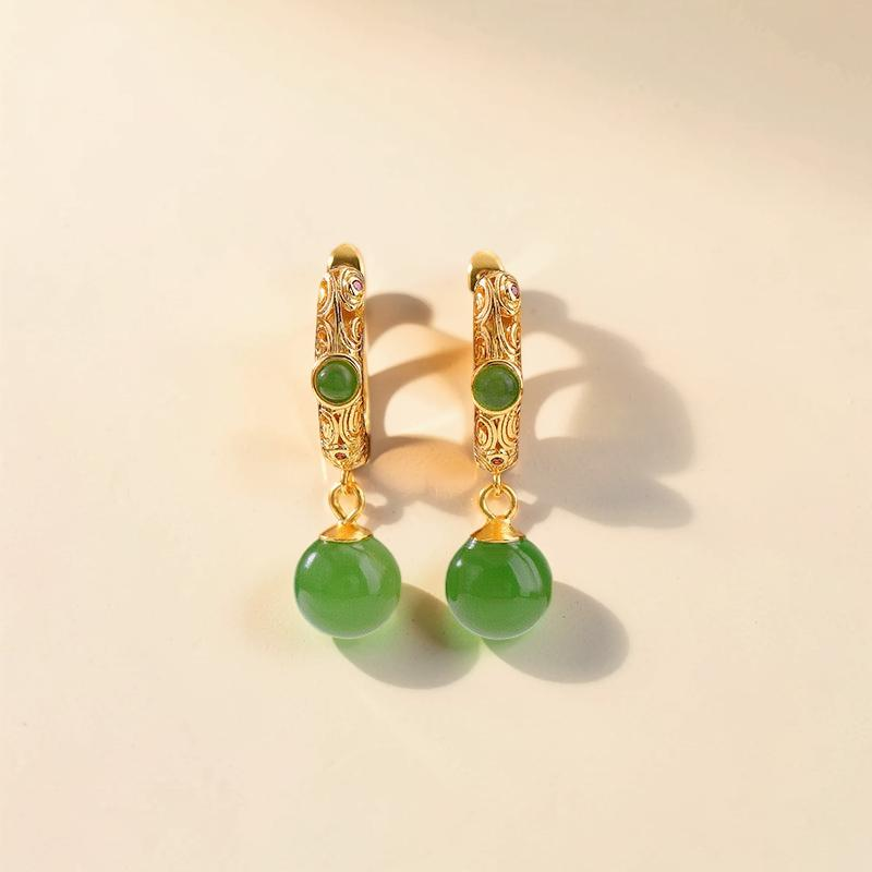 ATELIER-TIBET – Boucles d'Oreilles Jade – Jardin Impérial, Argent Plaqué Or