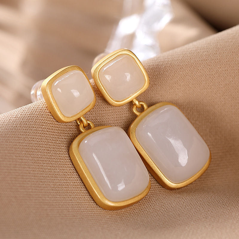 ATELIER-TIBET – Boucles d'Oreilles Jade – Pureté, Argent Plaqué Or