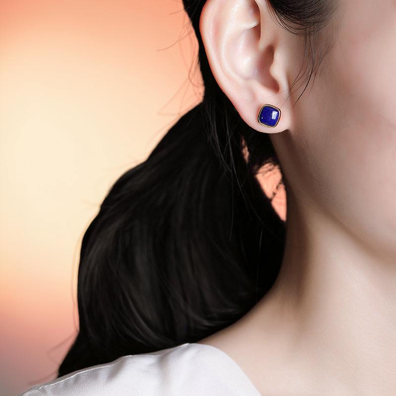 ATELIER-TIBET – Boucles d'Oreilles Lapis Lazuli – Confiance, Argent Plaqué Or
