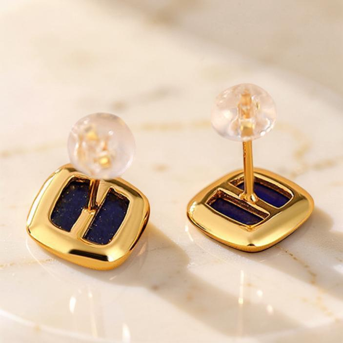 ATELIER-TIBET – Boucles d'Oreilles Lapis Lazuli – Confiance, Argent Plaqué Or
