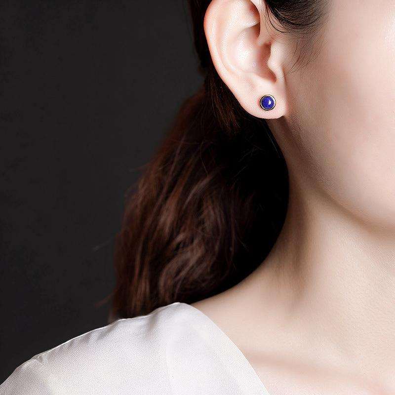 ATELIER-TIBET – Boucles d'Oreilles Lapis Lazuli – Énergie, Argent Plaqué Or