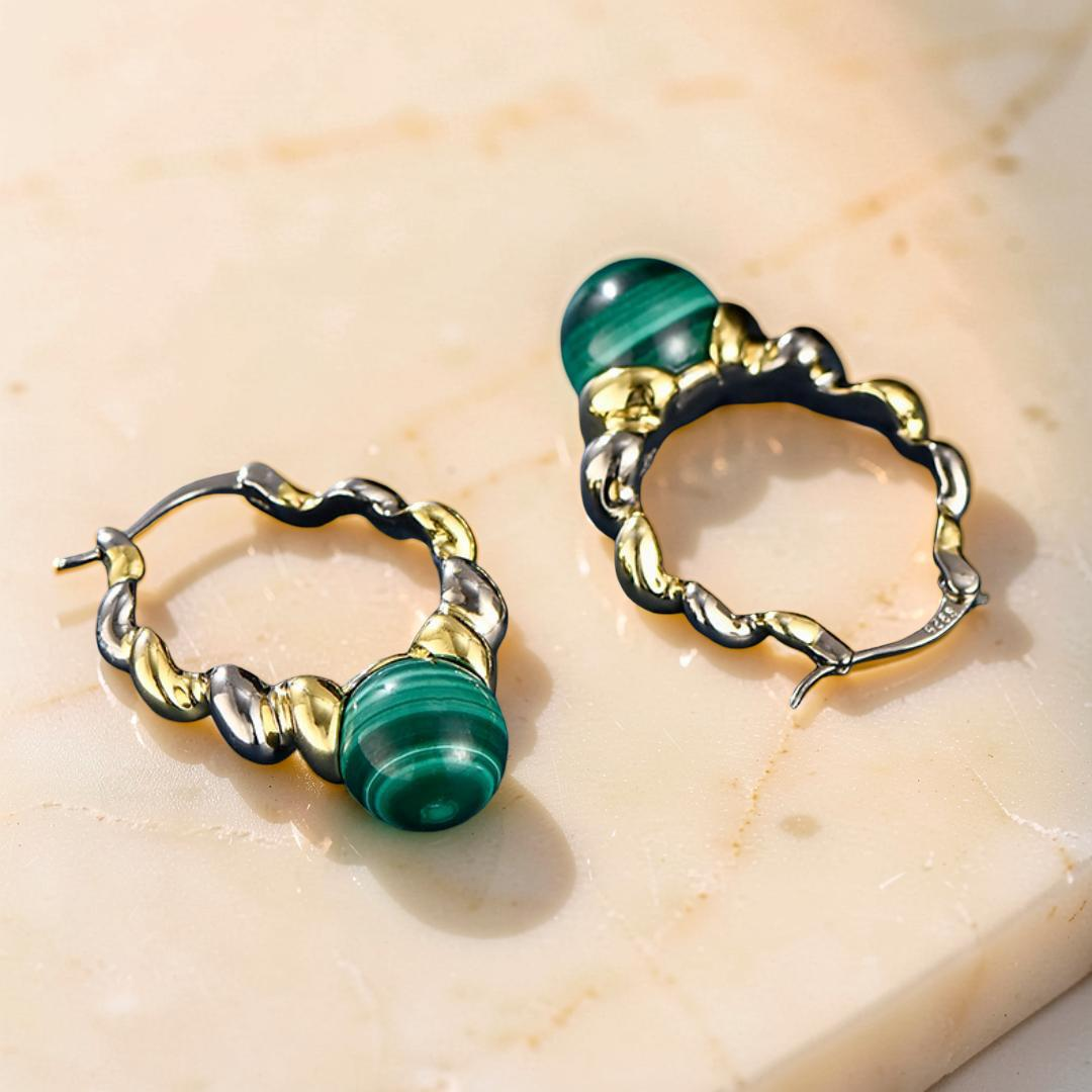 ATELIER-TIBET – Boucles d'Oreilles Malachite – Évolution, Argent 925
