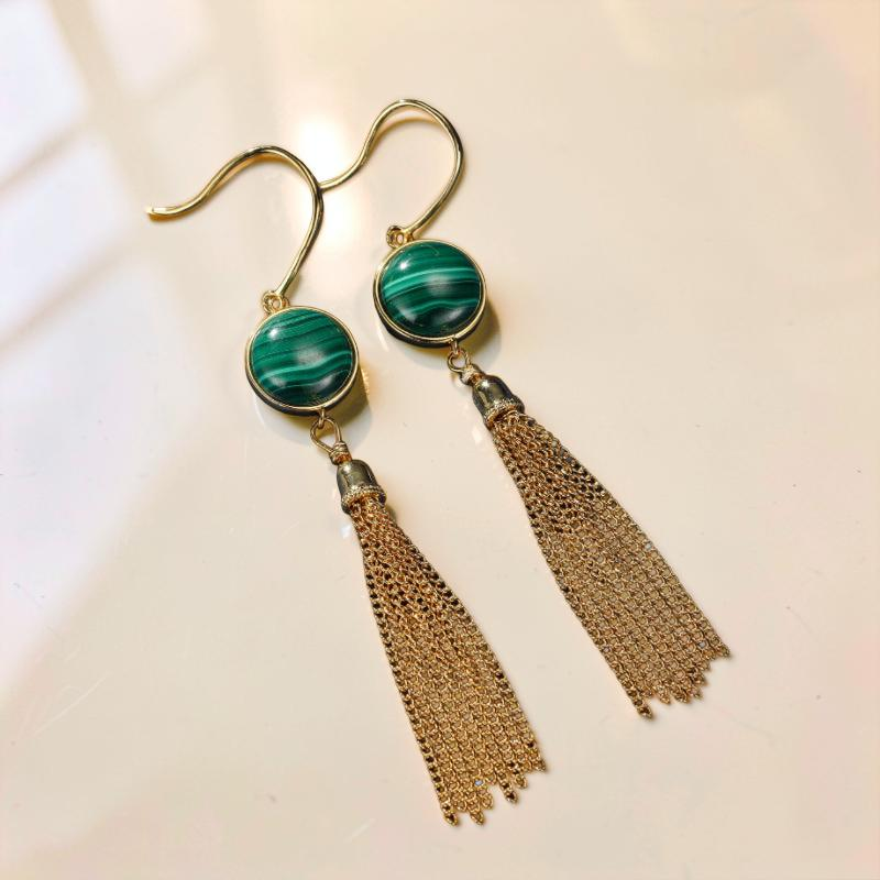 ATELIER-TIBET – Boucles d'Oreilles Malachite – Glamour, Argent Plaqué Or