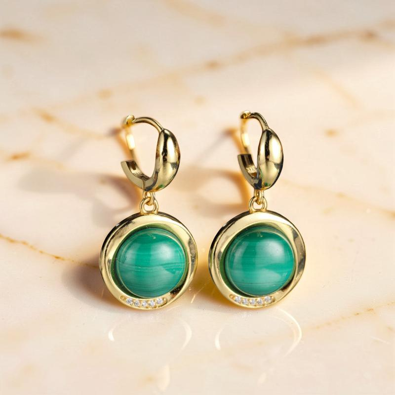 ATELIER-TIBET – Boucles d'Oreilles Malachite – Harmonie Verte, Argent Plaqué Or