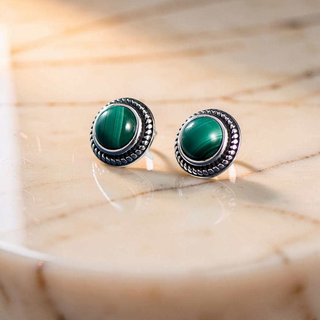 ATELIER-TIBET – Boucles d'Oreilles Malachite ou Lapis Lazuli – Croissance, Argent 925