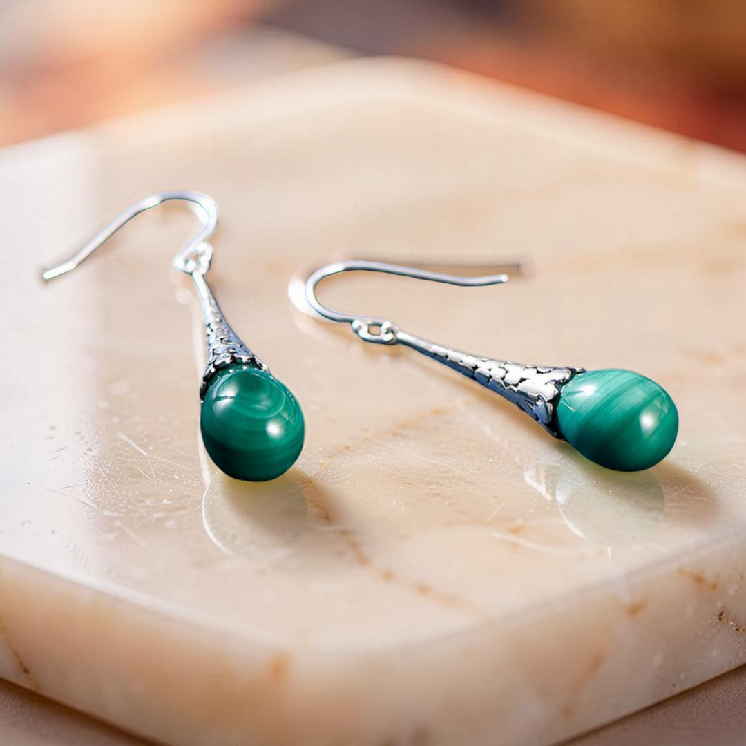 ATELIER-TIBET – Boucles d'Oreilles Malachite – Transformation, Argent 925