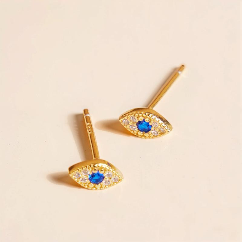 ATELIER-TIBET – Boucles d'Oreilles Mauvais Œil – Pureté Mystique, Argent Plaqué Or