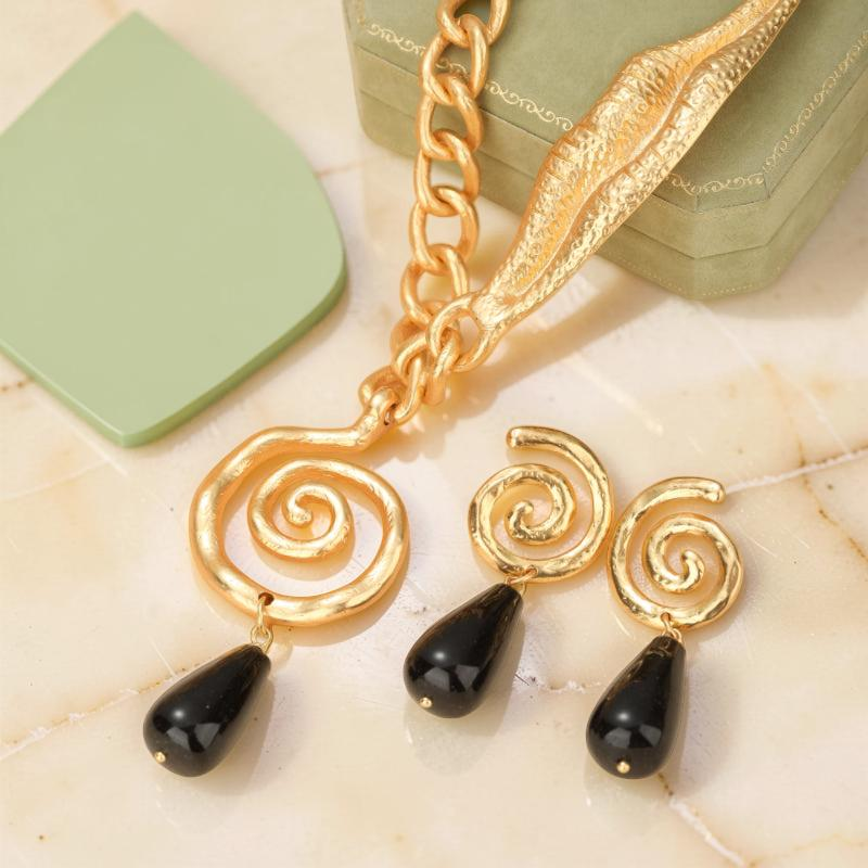 ATELIER-TIBET – Boucles d'Oreilles Obsidienne – Vintage Spirale
