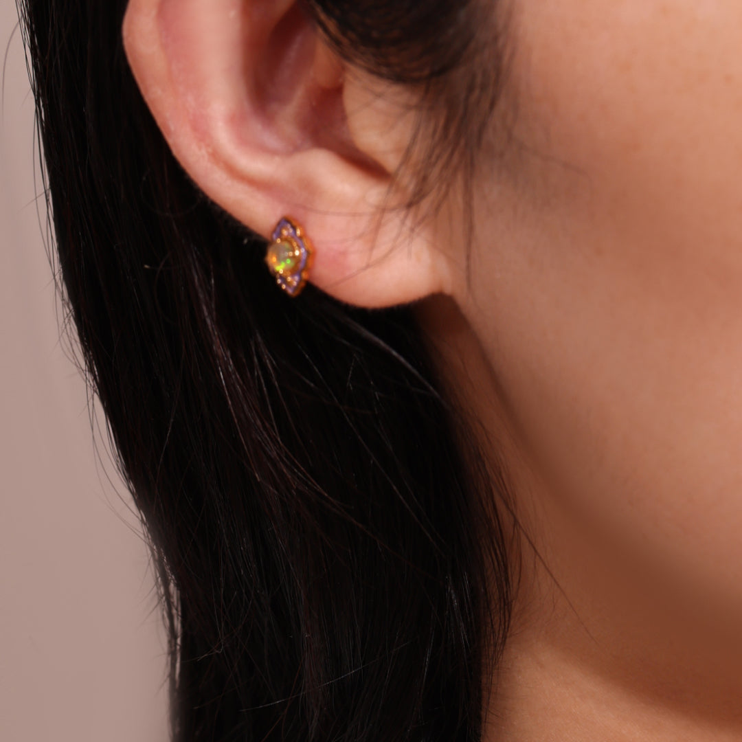 ATELIER-TIBET – Boucles d'Oreilles Opale – Jardin des Merveilles, Argent Plaqué Or