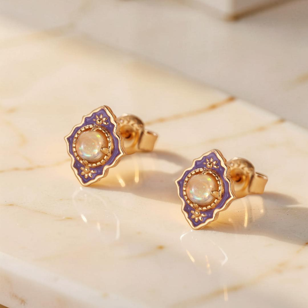 ATELIER-TIBET – Boucles d'Oreilles Opale – Jardin des Merveilles, Argent Plaqué Or