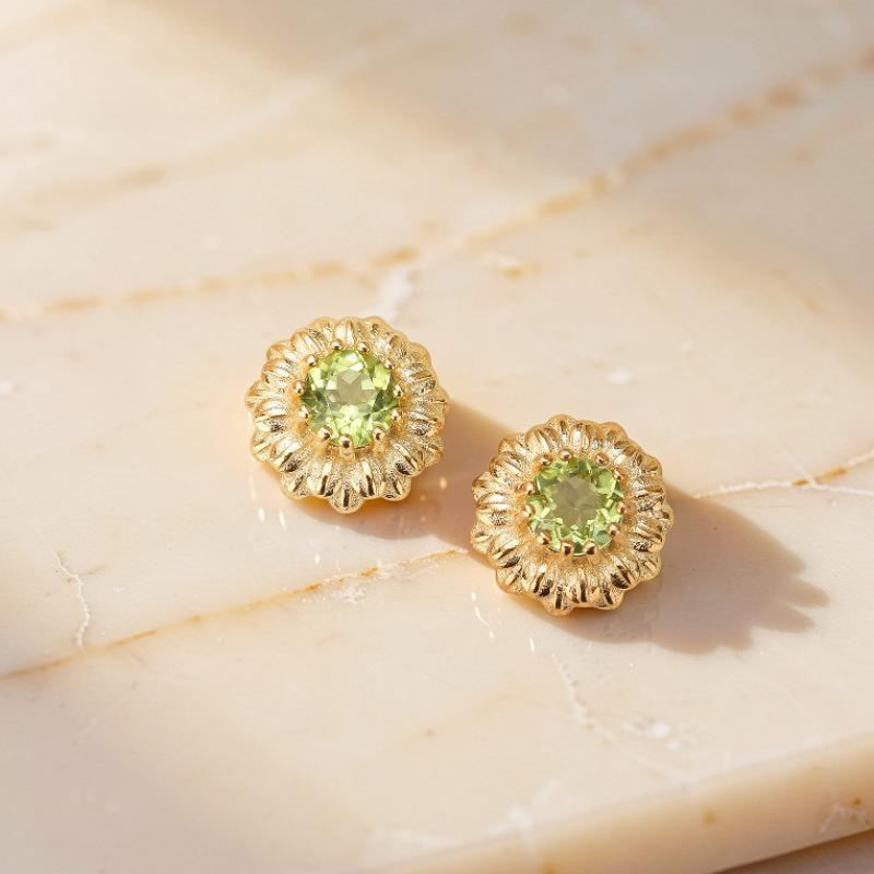 ATELIER-TIBET – Boucles d'Oreilles Péridot – Doux Rayons, Argent Plaqué Or