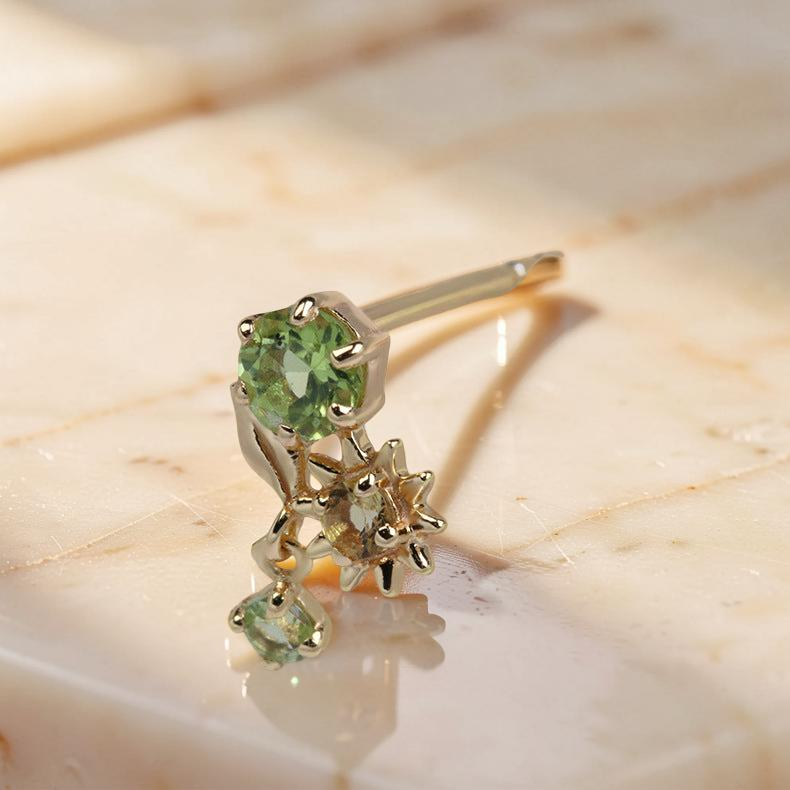 ATELIER-TIBET – Boucles d'Oreilles Péridot et Citrine – Fleur Ensoleillée, Argent Plaqué Or