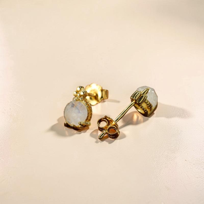 ATELIER-TIBET – Boucles d'Oreilles Pierre de Lune – Goutte Lumineuse, Argent Plaqué Or