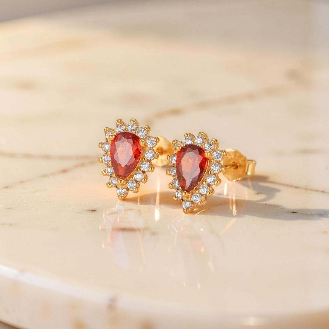 ATELIER-TIBET – Boucles d'Oreilles Rubis – Étincelles d'Amour, Argent Plaqué Or