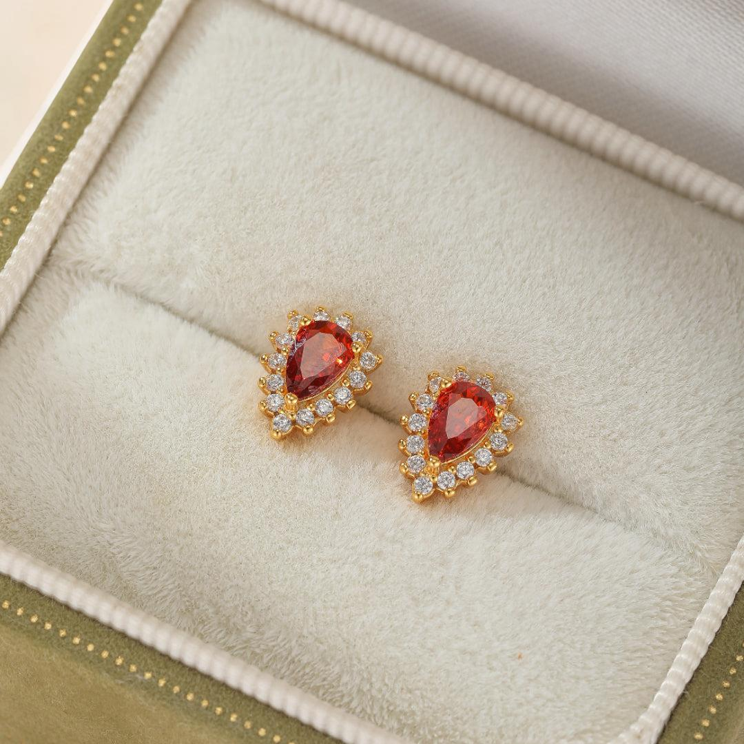 ATELIER-TIBET – Boucles d'Oreilles Rubis – Étincelles d'Amour, Argent Plaqué Or