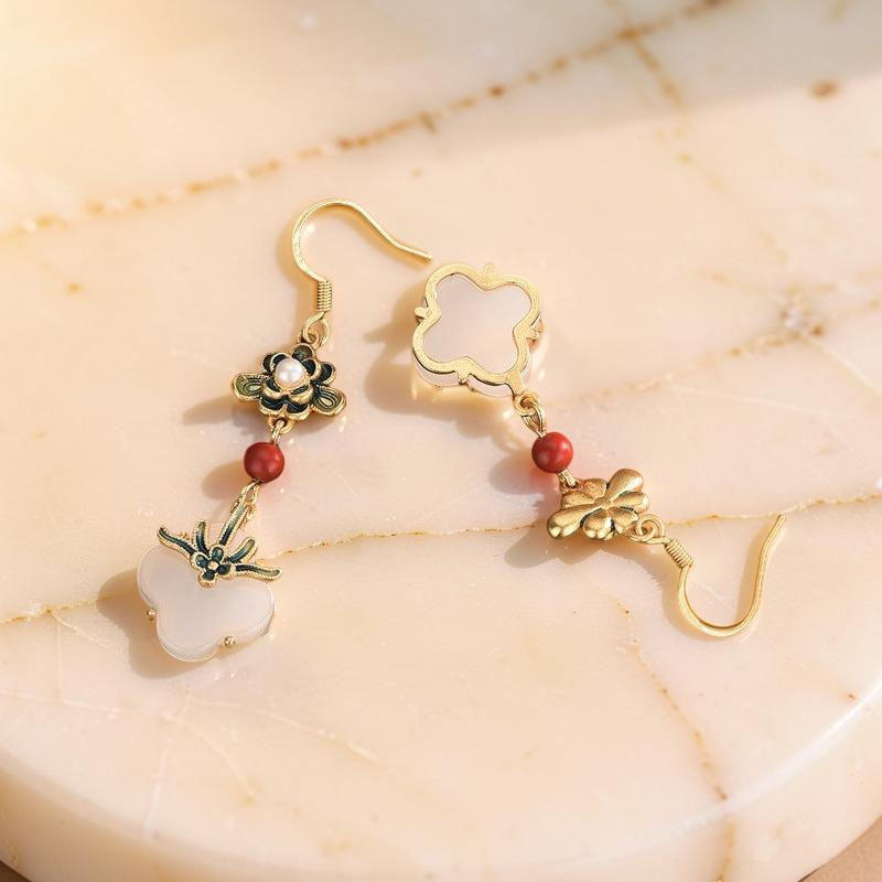 ATELIER-TIBET – Boucles d'Oreilles Trèfle en Jade – Chance