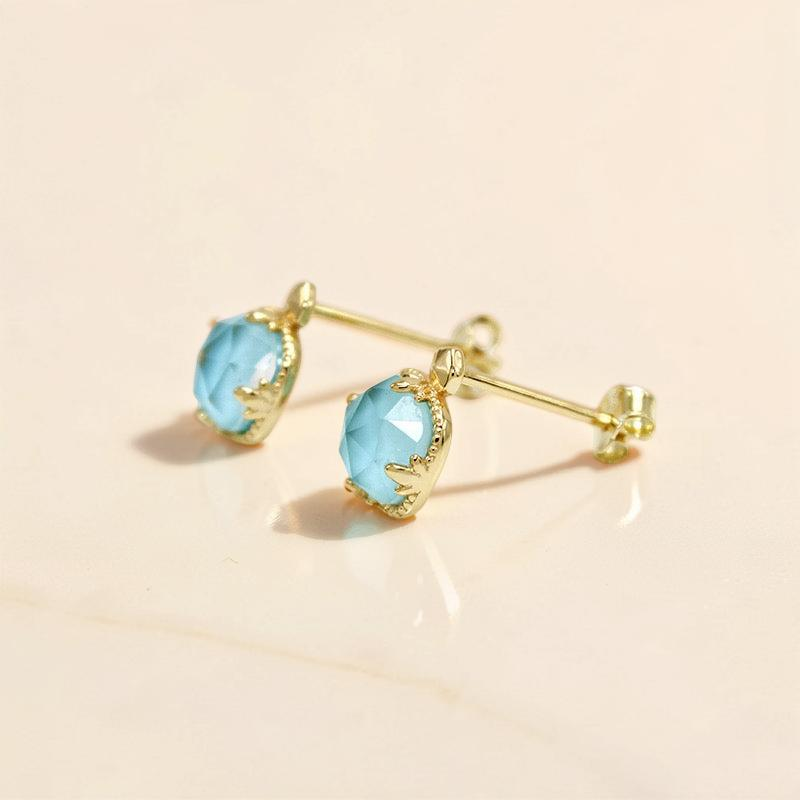 ATELIER-TIBET – Boucles d'Oreilles Turquoise – Étreinte du Ciel, Argent Plaqué Or