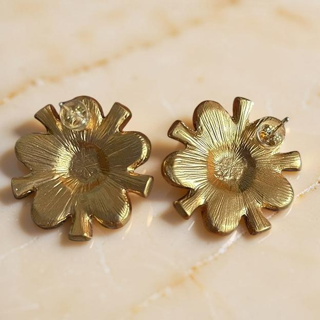 ATELIER-TIBET – Boucles d'Oreilles Turquoise – Fleur Éternelle, Argent Plaqué Or