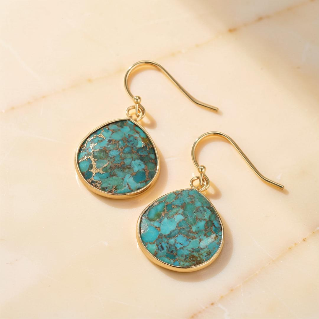 ATELIER-TIBET – Boucles d'Oreilles Turquoise – Miroir du Ciel