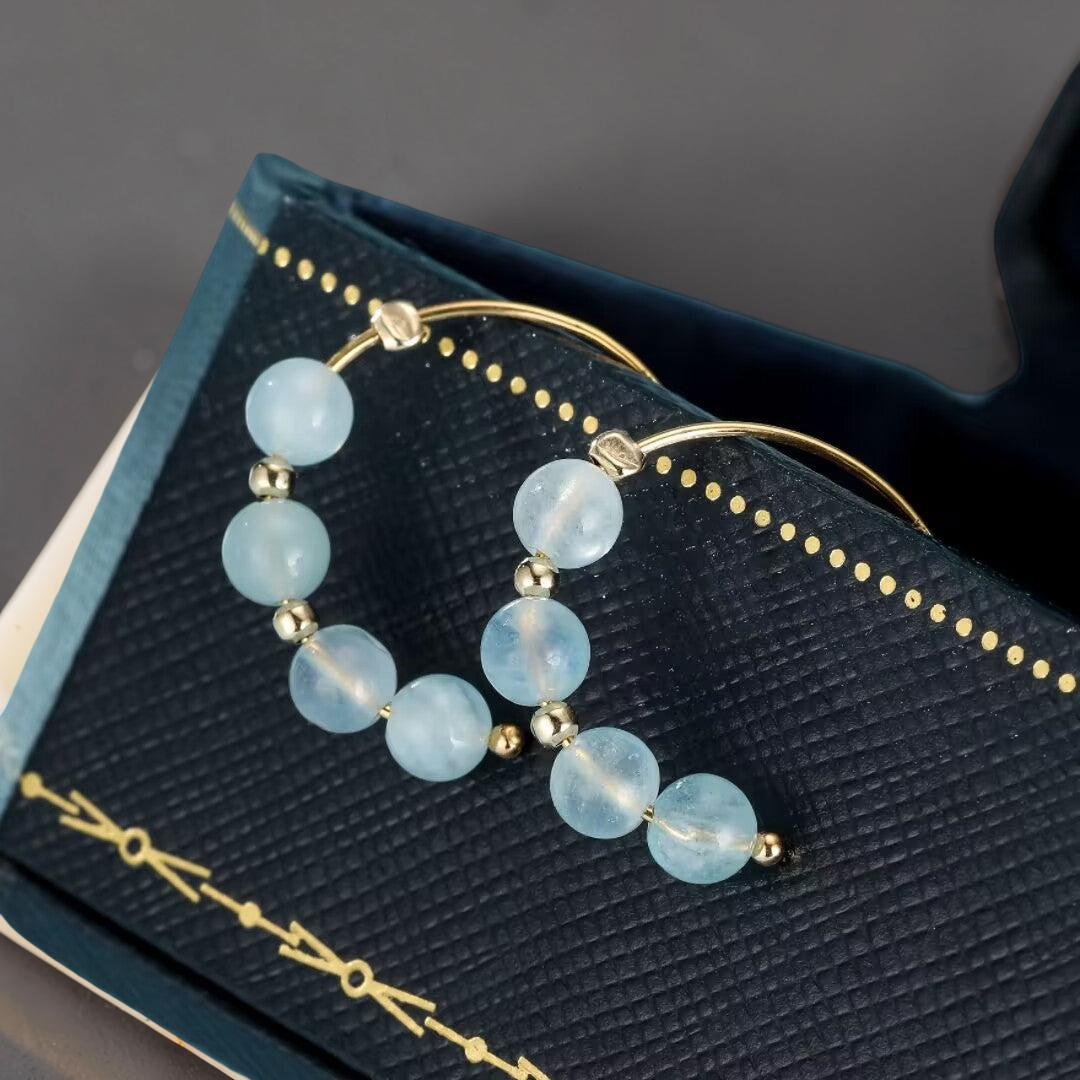 ATELIER-TIBET – Boucles d’Oreilles Aigue Marine – Perles de Brume
