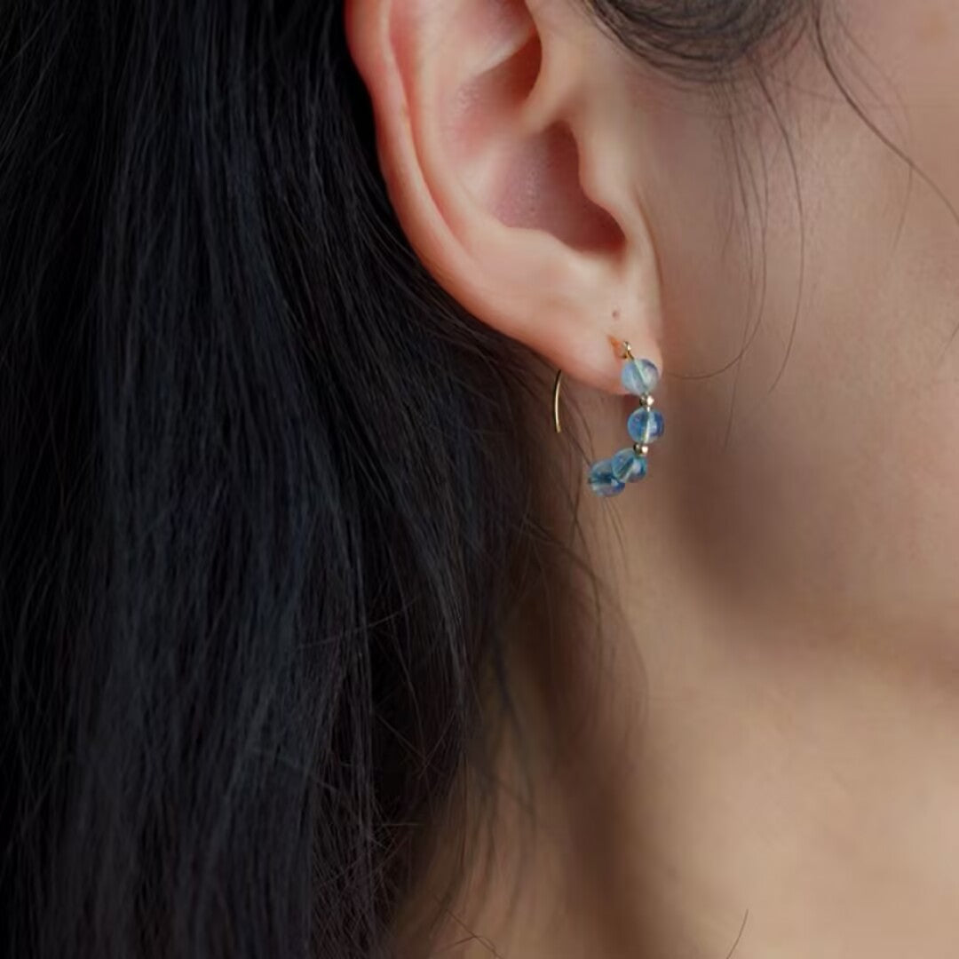 ATELIER-TIBET – Boucles d’Oreilles Aigue Marine – Perles de Brume