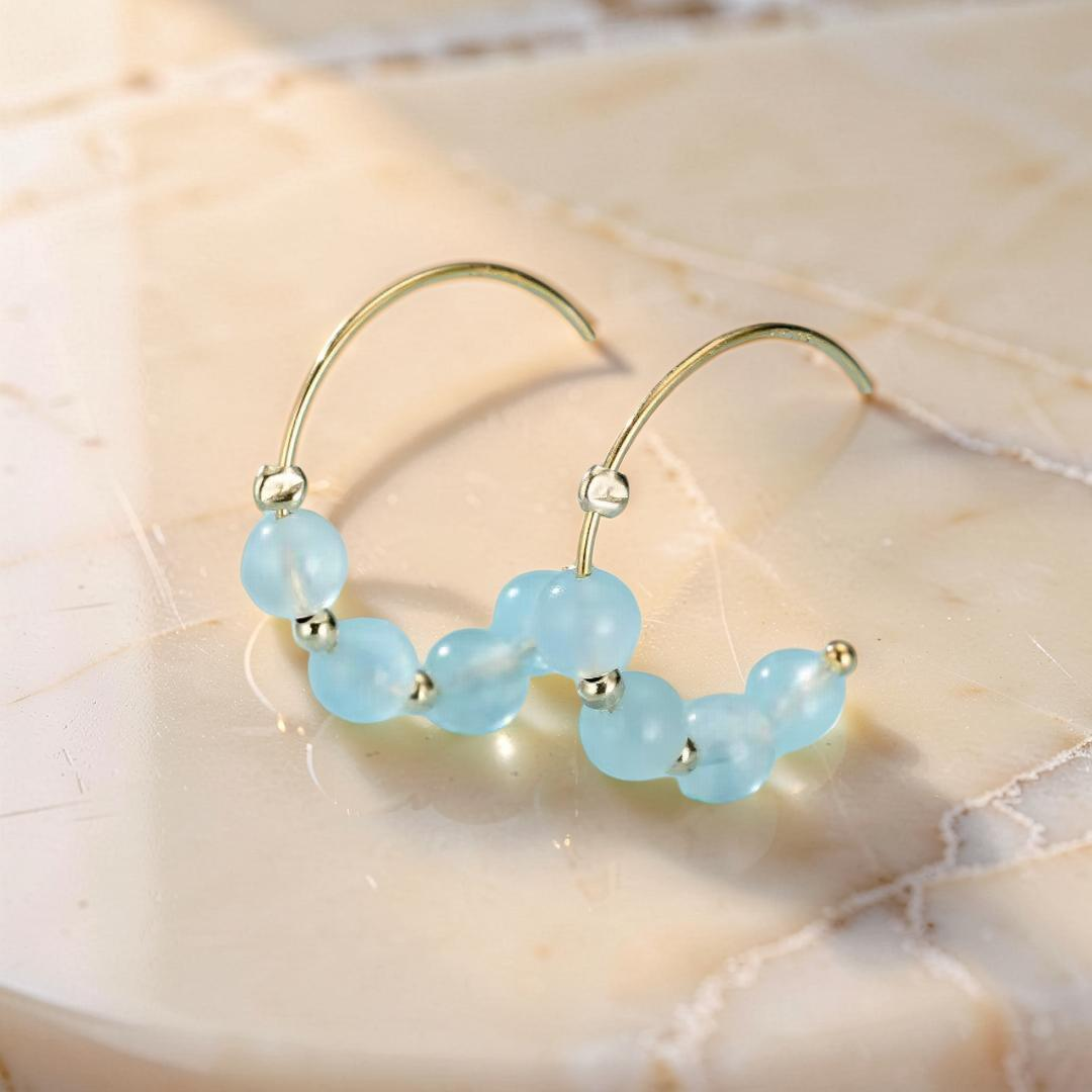 ATELIER-TIBET – Boucles d’Oreilles Aigue Marine – Perles de Brume