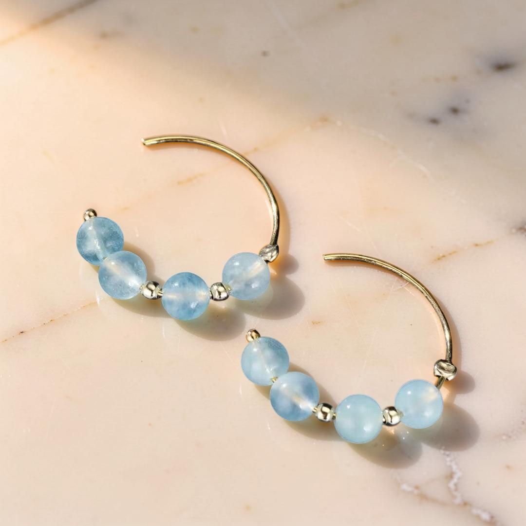 ATELIER-TIBET – Boucles d’Oreilles Aigue Marine – Perles de Brume