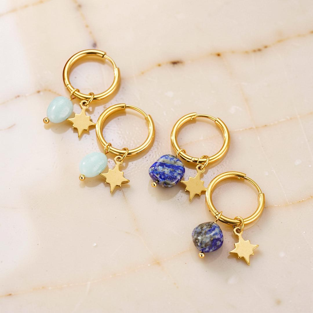 ATELIER-TIBET – Boucles d’Oreilles Amazonite/Lapis Lazuli – Étoile Céleste