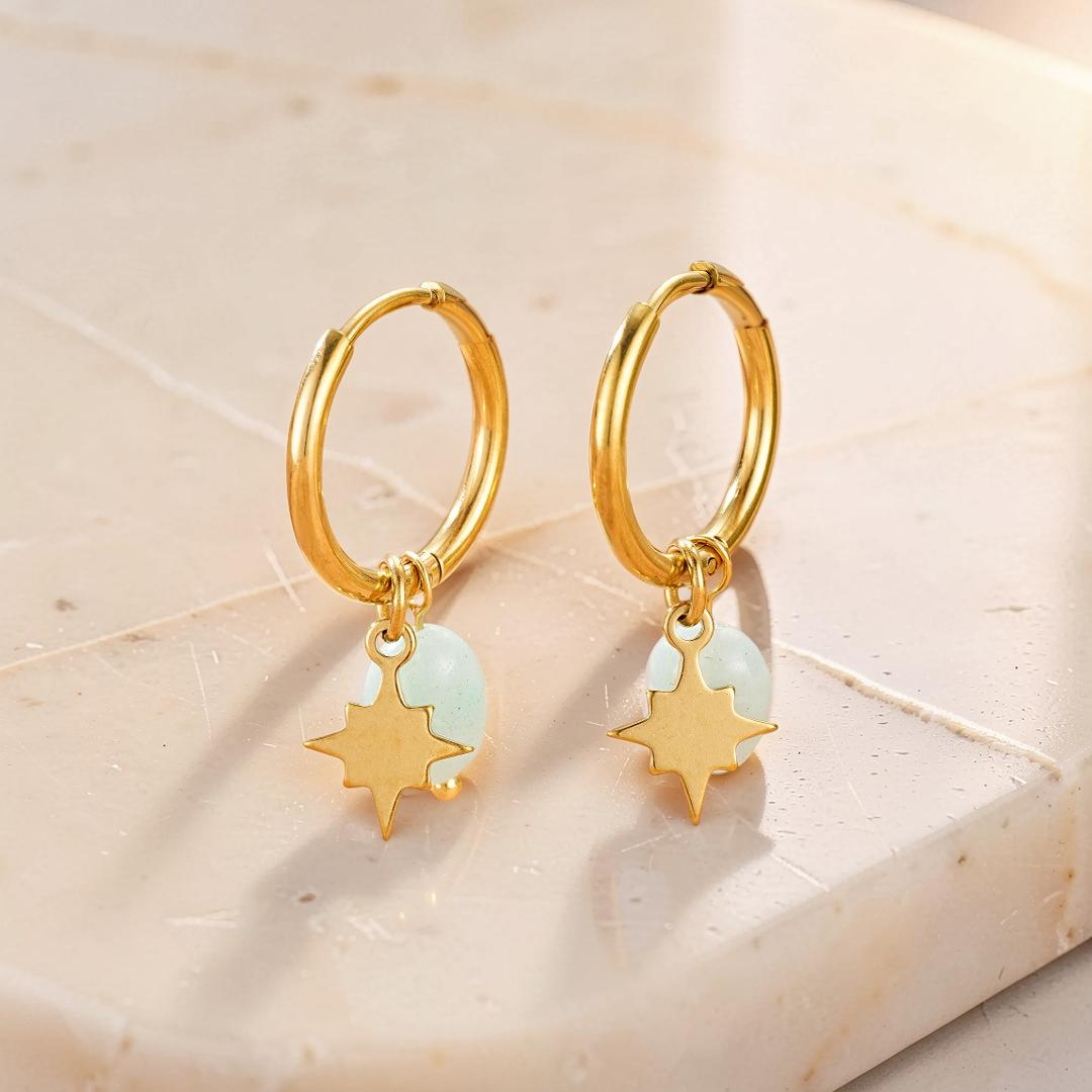 ATELIER-TIBET – Boucles d’Oreilles Amazonite/Lapis Lazuli – Étoile Céleste