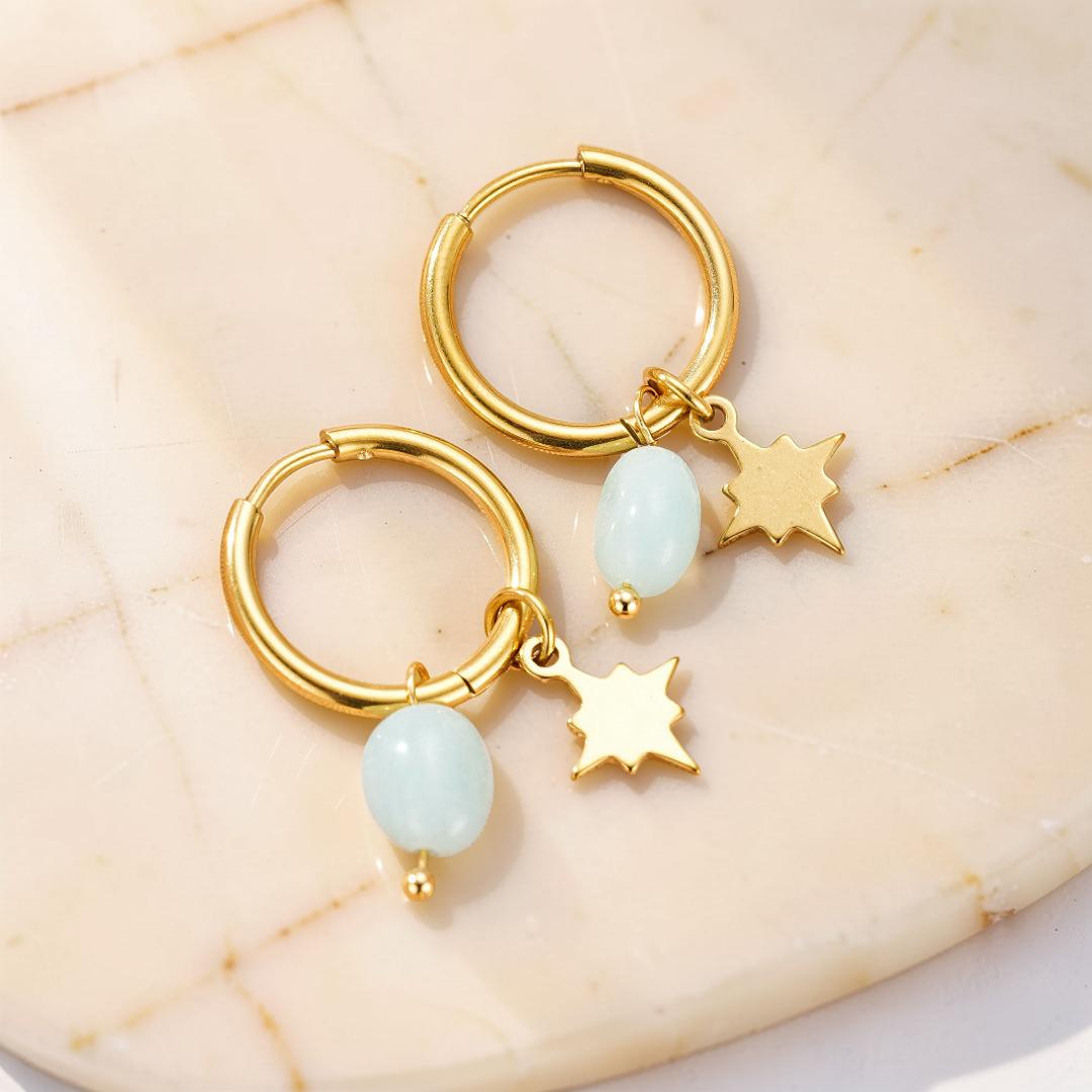 ATELIER-TIBET – Boucles d’Oreilles Amazonite/Lapis Lazuli – Étoile Céleste