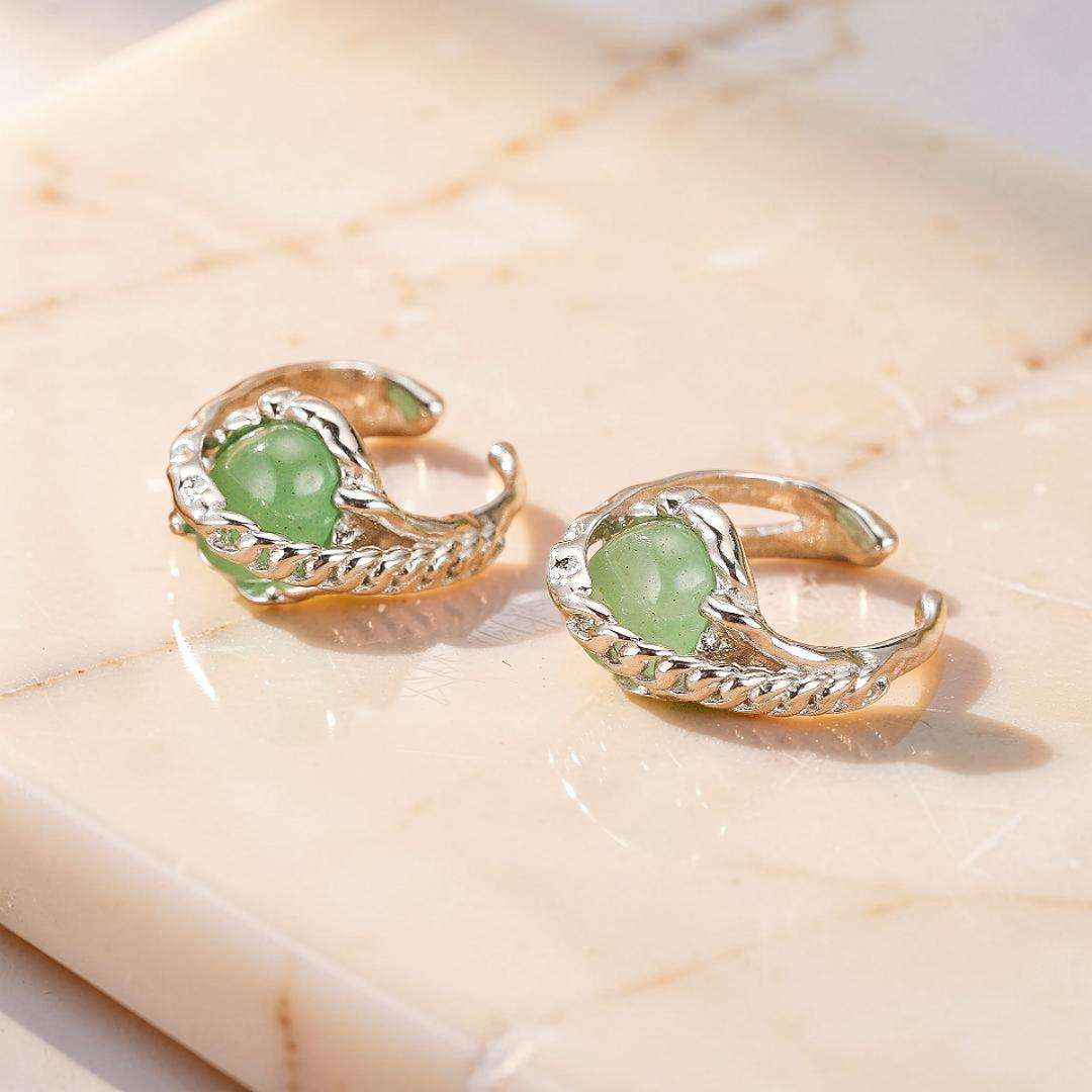 ATELIER-TIBET – Boucles d'Oreilles Aventurine – Énergie Harmonieuse, Argent