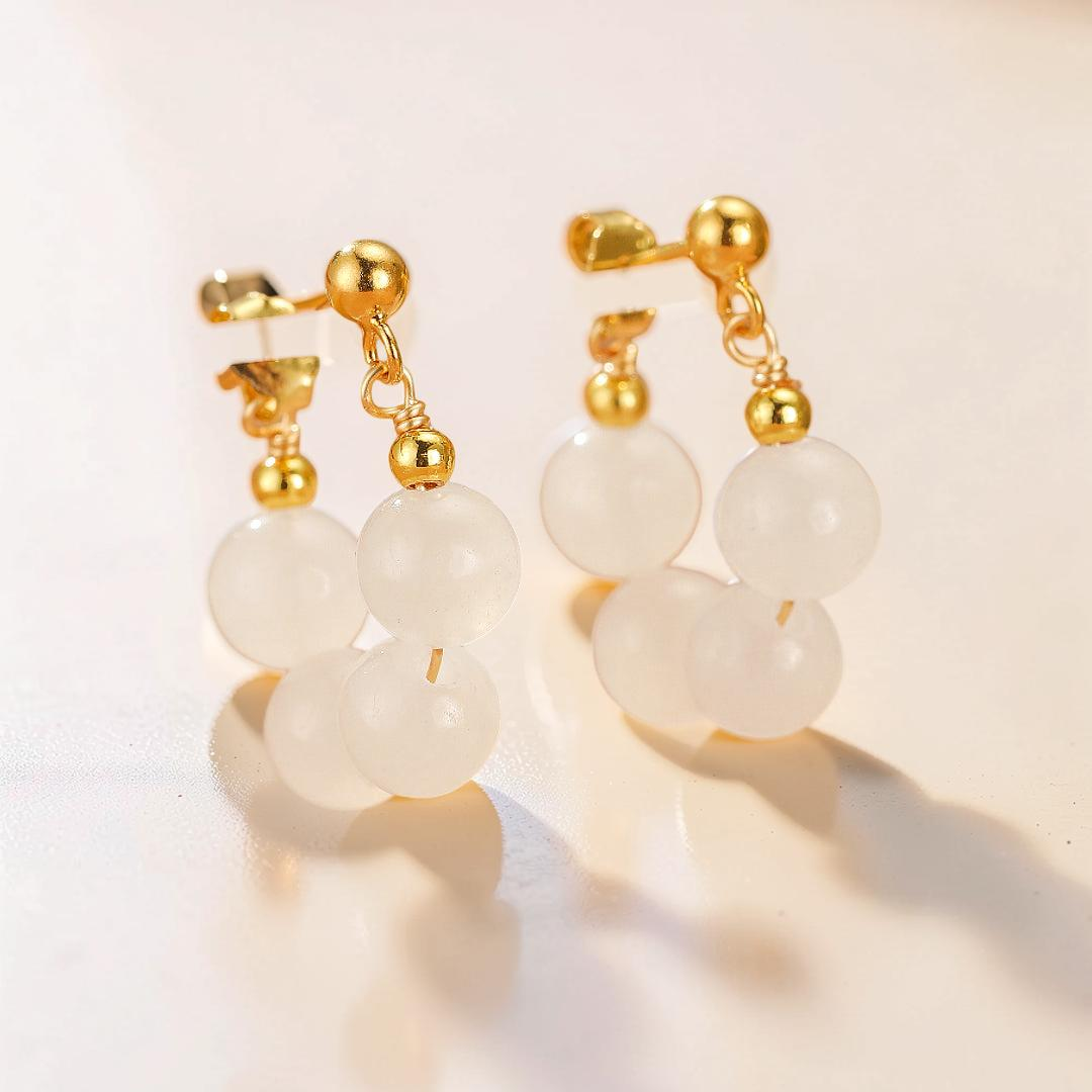ATELIER-TIBET – Boucles d’Oreilles Créoles Jade – Sérénité Courbée, Argent