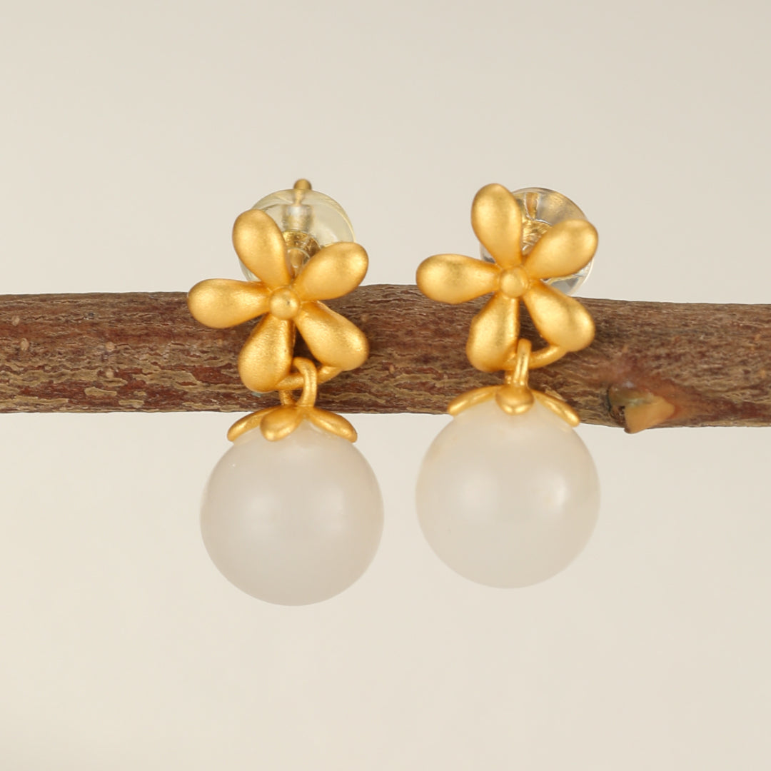 ATELIER-TIBET – Boucles d’Oreilles Jade – Charme Vertueux, Argent Plaqué Or