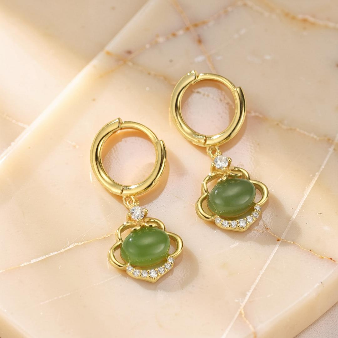 ATELIER-TIBET – Boucles d’Oreilles Jade – Harmonie Dorée, Argent