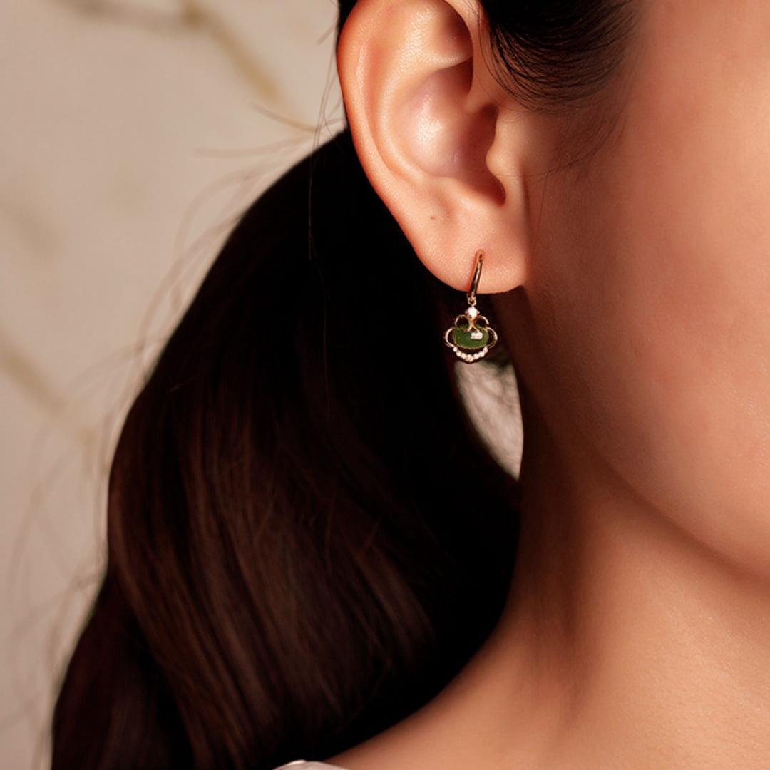 ATELIER-TIBET – Boucles d’Oreilles Jade – Harmonie Dorée, Argent