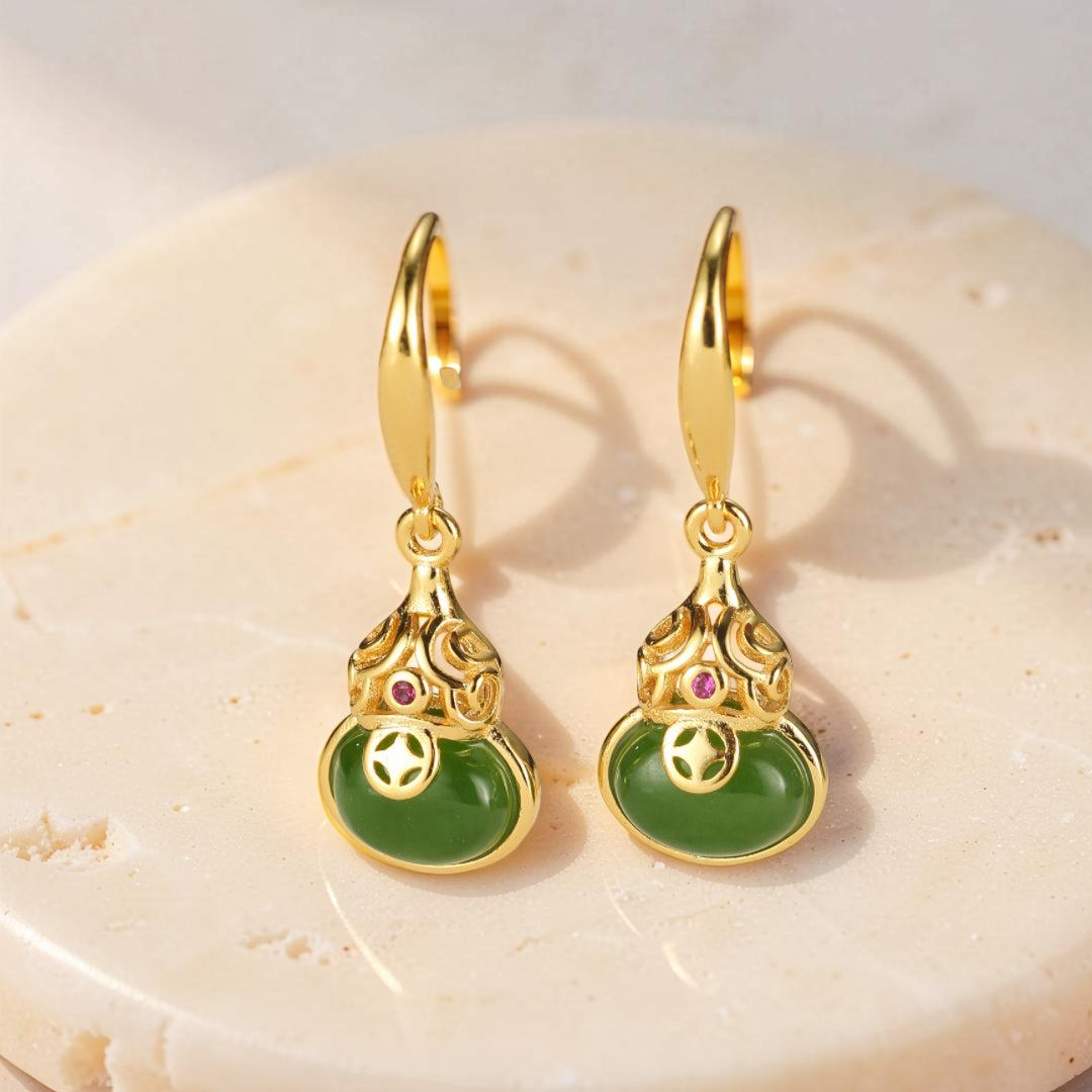 ATELIER-TIBET – Boucles d’Oreilles Jade – Rayons de Sagesse, Argent Plaqué Or