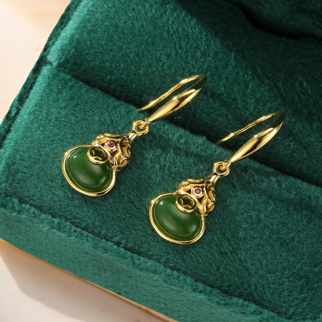 ATELIER-TIBET – Boucles d’Oreilles Jade – Rayons de Sagesse, Argent Plaqué Or
