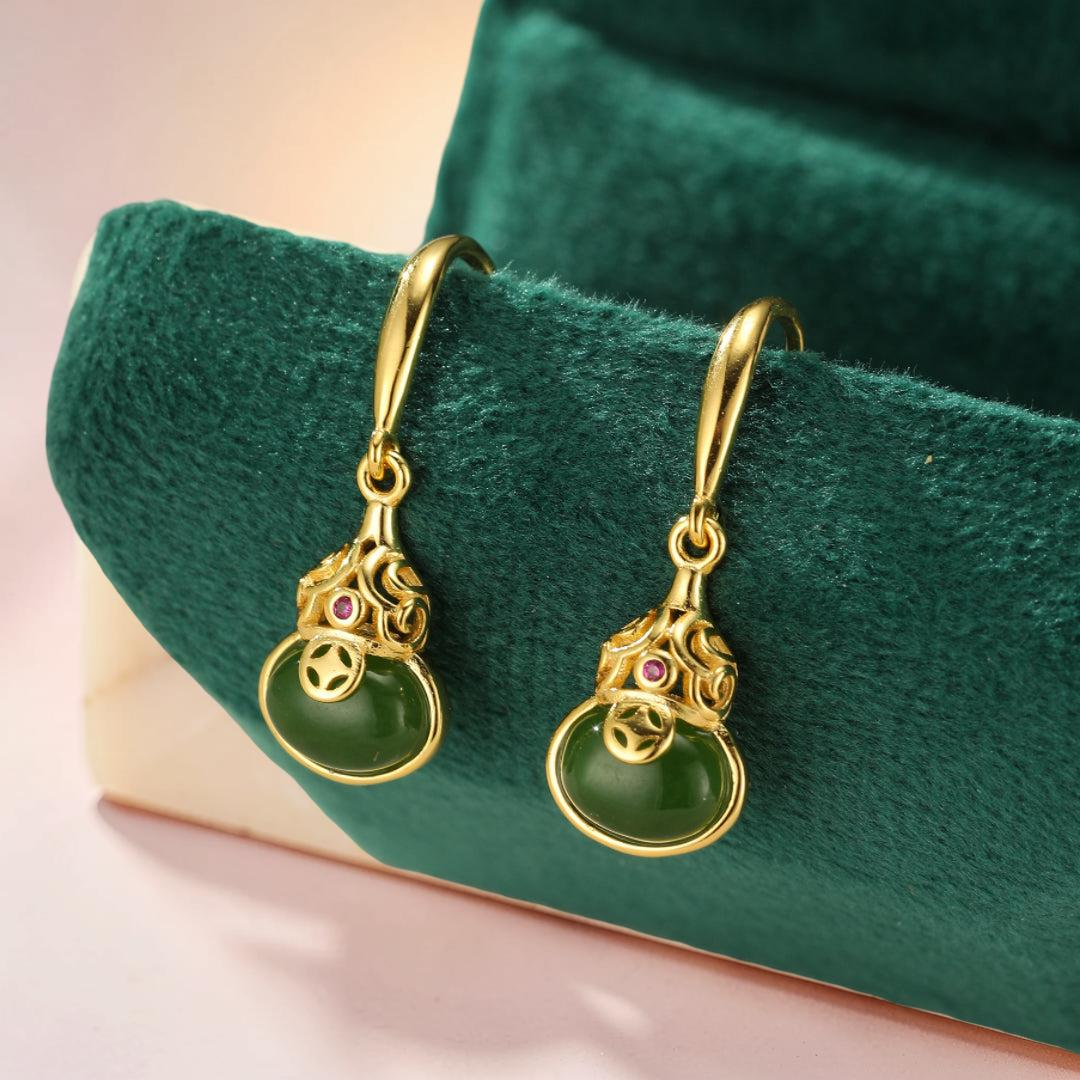 ATELIER-TIBET – Boucles d’Oreilles Jade – Rayons de Sagesse, Argent Plaqué Or