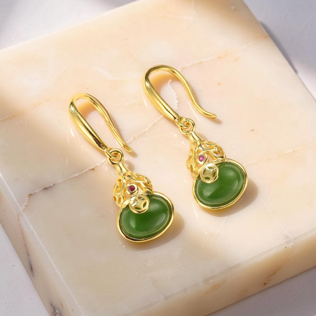 ATELIER-TIBET – Boucles d’Oreilles Jade – Rayons de Sagesse, Argent Plaqué Or