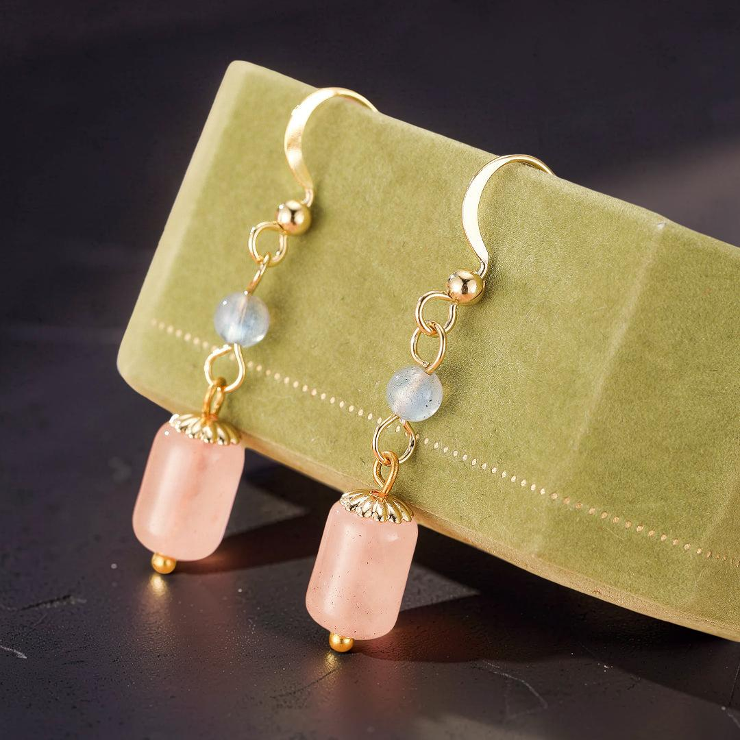 ATELIER-TIBET – Boucles d’Oreilles Labradorite et Quartz Rose – Douceur d’Éclat