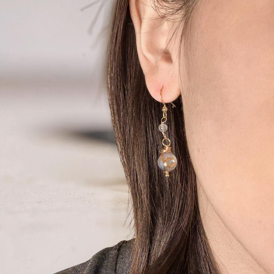 ATELIER-TIBET – Boucles d'Oreilles Labradorite – Étoile du Soir, Plaqué Or
