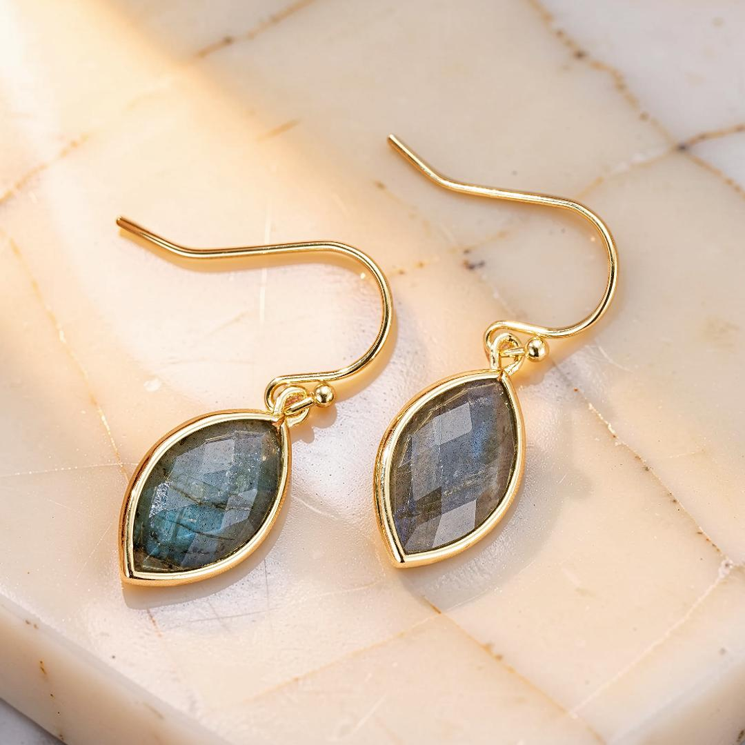 ATELIER-TIBET – Boucles d’Oreilles Labradorite – Feuilles de Lumière