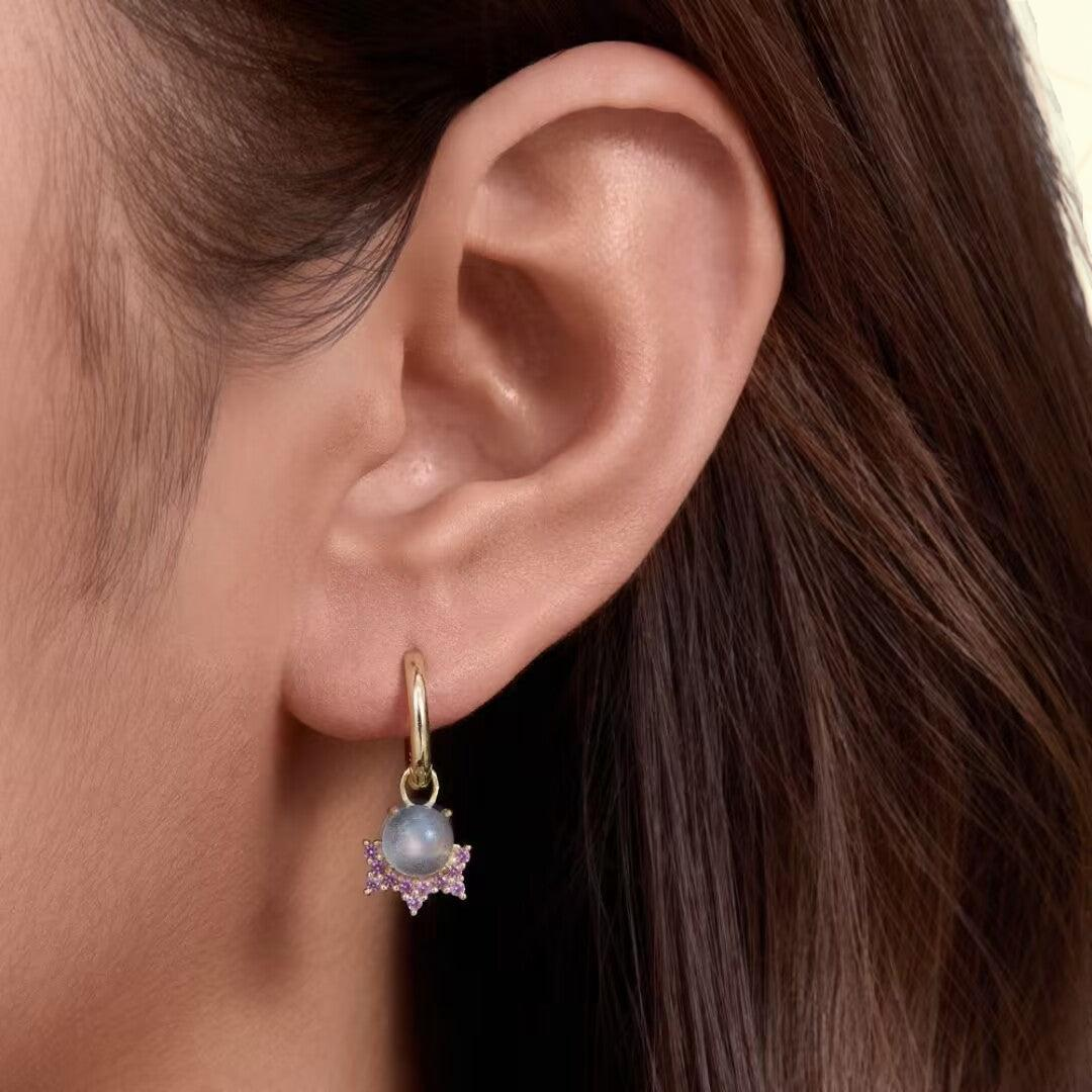 ATELIER-TIBET – Boucles d’Oreilles Labradorite – Meow, Argent Plaqué Or