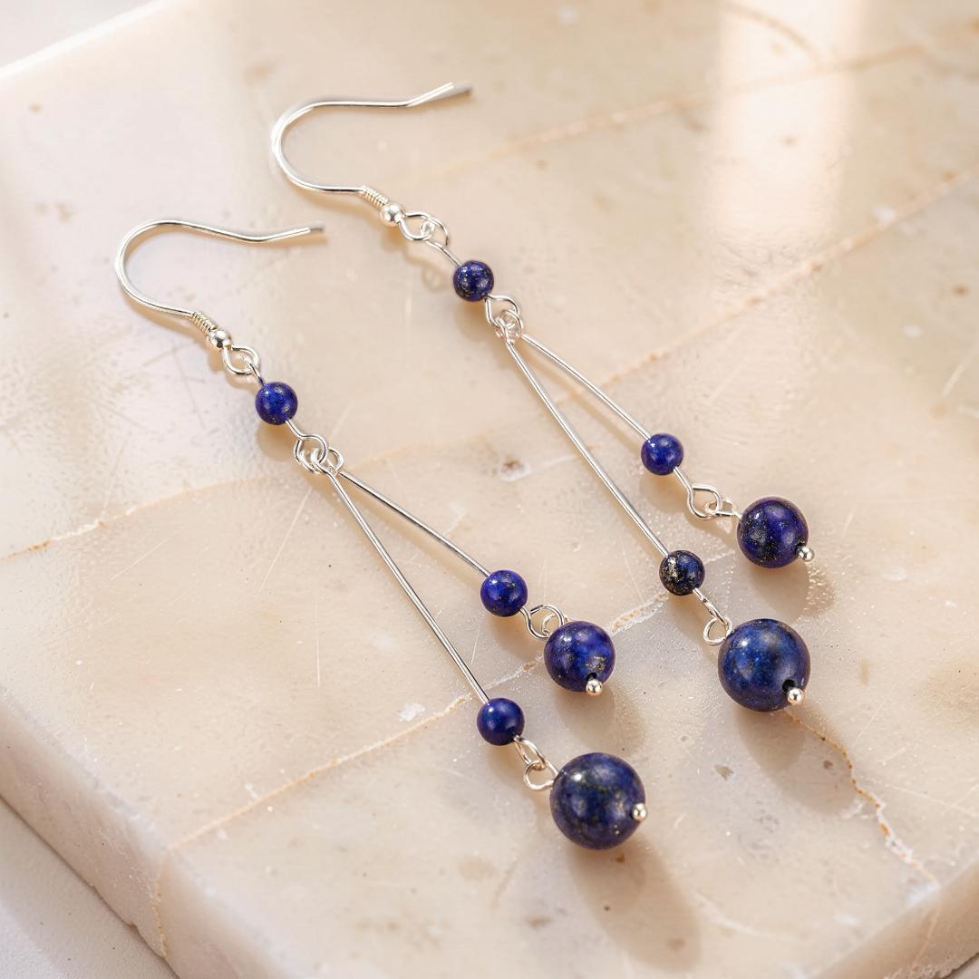 ATELIER-TIBET – Boucles d’Oreilles Lapis Lazuli – Danse Cosmique, Argent
