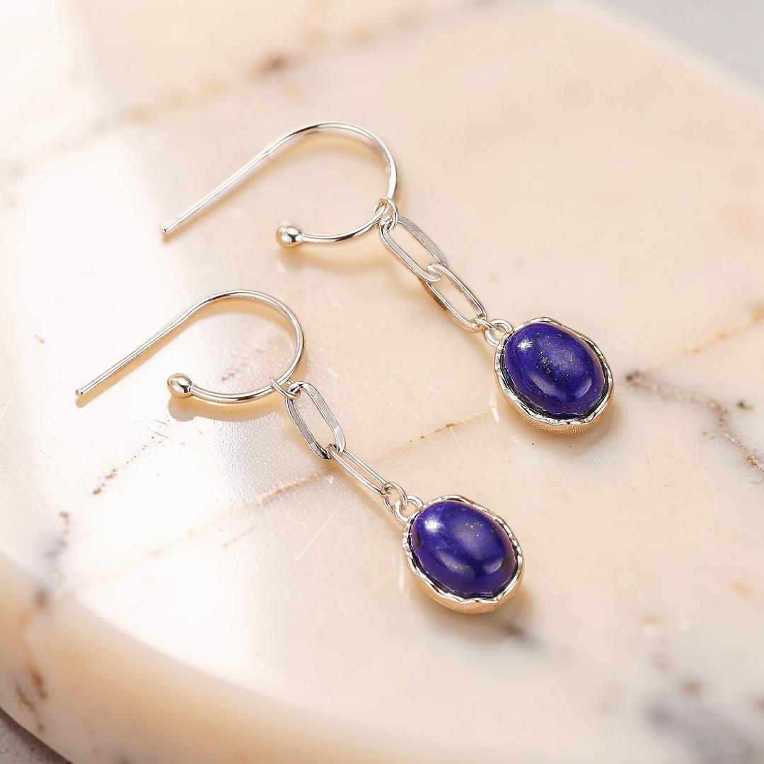ATELIER-TIBET – Boucles d’oreilles Malachite/Lapis Lazuli – Harmonie des Pierres, Argent