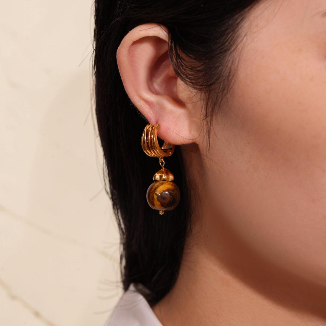 ATELIER-TIBET – Boucles d'Oreilles Œil de Tigre – Éclat Sauvage