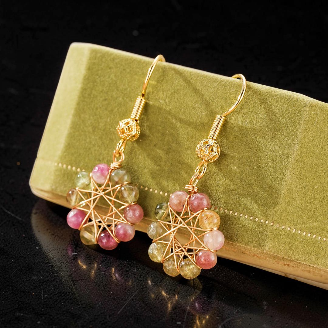 ATELIER-TIBET – Boucles d’Oreilles Pendantes Tourmaline – Éclat Sacré
