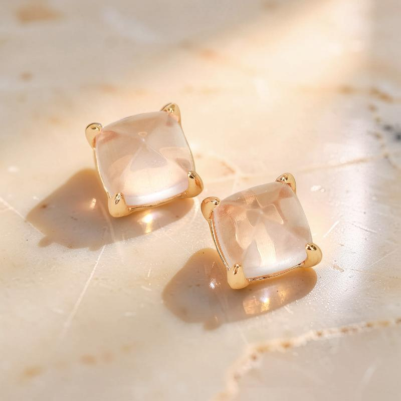 ATELIER-TIBET – Boucles d'Oreilles Quartz Rose – Éclat Divin, Argent Plaqué Or