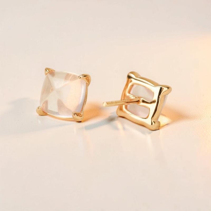 ATELIER-TIBET – Boucles d'Oreilles Quartz Rose – Éclat Divin, Argent Plaqué Or